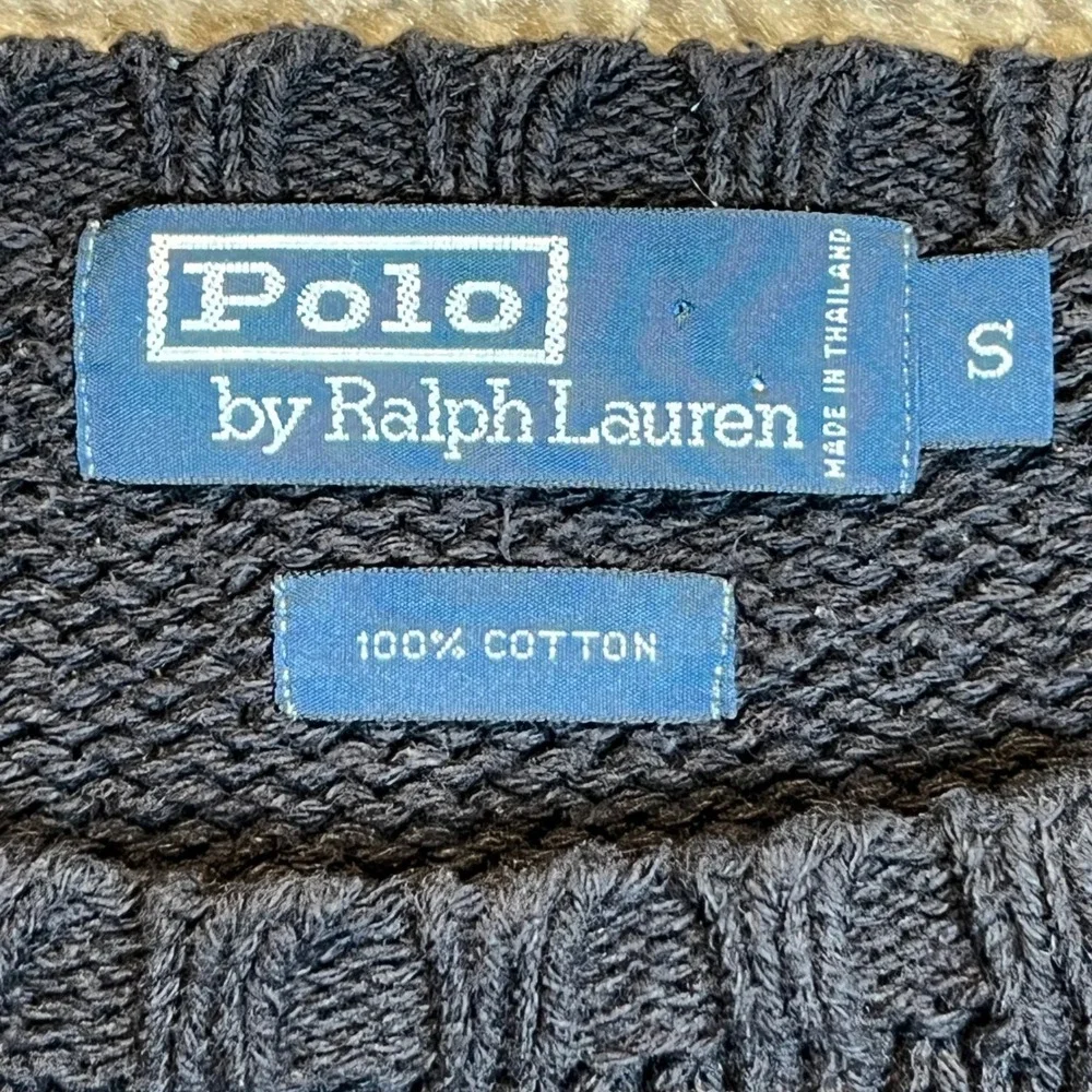 Vintage Polo Ralph Lauren Mens Small Black Knit Crewneck Sweater Red Pony Logo - Picture 2 of 5